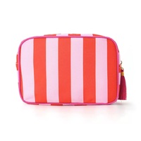 Grande Trousse de Toilette de Voyage Luxe Moderne Rayée Mahjong Grande Capacité Écologique Imperméable avec Pompon pour Femme