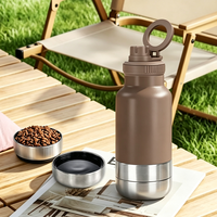 Bouteille d'eau de voyage pour animaux de compagnie en acier inoxydable 304 à double paroi isolée sous vide de 32 oz avec logo personnalisé, bol amovible pour l'eau et la nourriture du chien