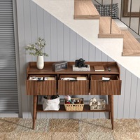 Table console en MDF rainuré de haute qualité avec 3 tiroirs et étagère de rangement ouverte pour salon et entrée – Fournisseur d'usine