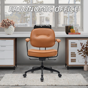 Modern Ergonomic PU Leather <b>Office</b> <b>Chair</b> Mid-Back Conference <b>Swivel</b> Task -<b>Chair</b> with Adjustable Height for Home Use - Product Image 2