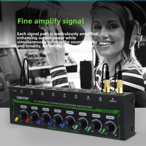8-Channel Stereo Headphone <strong>Amplifier</strong> with Dynamic RGB Lights Mini Metal <strong>Body</strong> and 8 Independent Volume Controls for Studio KTV - Product Image 3