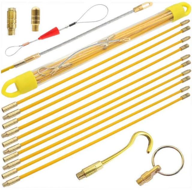 Golden Fiberglass Rodder Cable Puller Kit (4mm 1 Meter) FRP Wire Running Tool for Electrical and Fiber Optic Installations