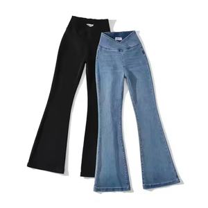 Jeggings en denim tissé extensible de haute qualité pour femmes, vente en gros, pantalon évasé taille haute, décontracté, motif uni, respirant, écologique - Product Image 1