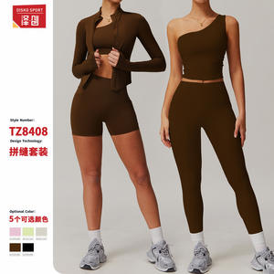 Ensemble de yoga Disko Sport TZ8408, 2 pièces, couleur unie, cardigan asymétrique à fermeture éclair quart de tour, vêtements de fitness et d'entraînement - Product Image 1