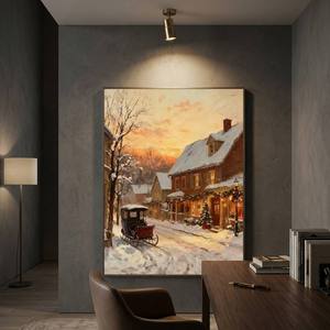 Dipinto a Olio 100% Fatto a Mano, Paesaggio Invernale con Villaggio Innevato, Texture Ricca, Arte Moderna su Tela con Cornice in Legno per Arredamento Casa - Product Image 2