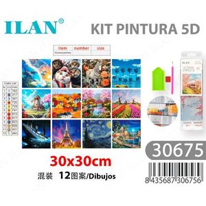 Kit Pittura Diamante 5D Ilan 30x30cm 12 Disegni Assortiti Decorazione Casa - Product Image 2