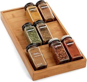 3-Tier Bamboo Spice Rack Cabinet Drawer Tray Organizer