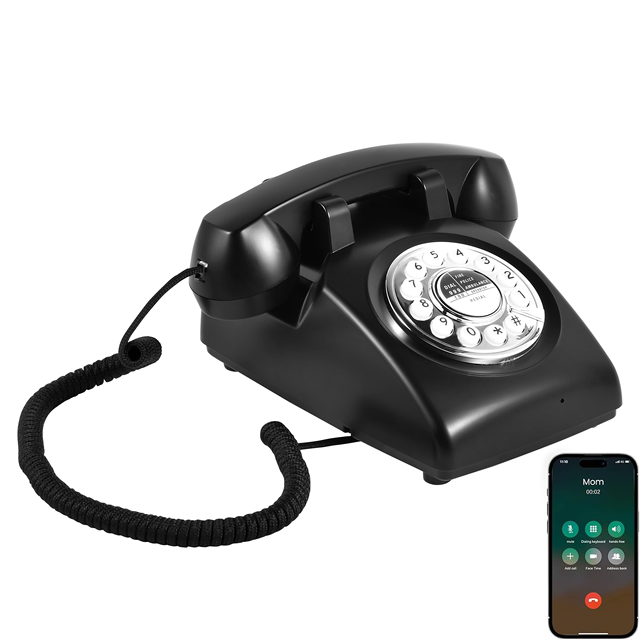 PEAKSOUND Antique Telephone for Corded Desk Telephone with Push Dial Button for Home Office Use