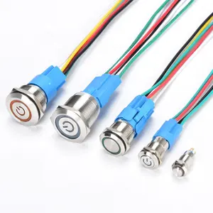 16mm Tri-Color High Head LED Momentary/Latching on/off Screw Pins Waterproof Metal Push Button Switch