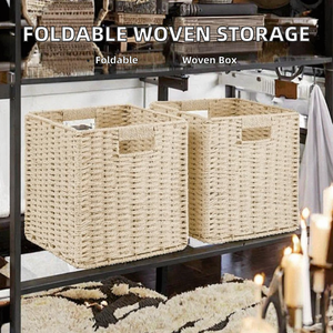 <b>Square</b> Woven Rattan Storage <b>Baskets</b> Set of 2 Handmade Minimalist Design for Living Room Neatening Organizing - Product Image 2