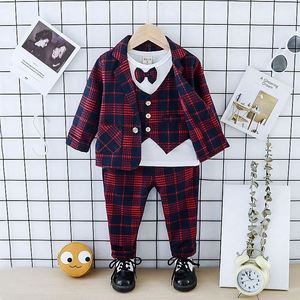Ensemble Costumes Garçons Plaid 0-5 Ans Automne, T-shirt Manches Longues+<span class=keywords><strong>Manteau</strong></span>+Pantalon, Ensemble 3 Pièces Robe de Fête Mode pour Tout-Petits - Product Image 4