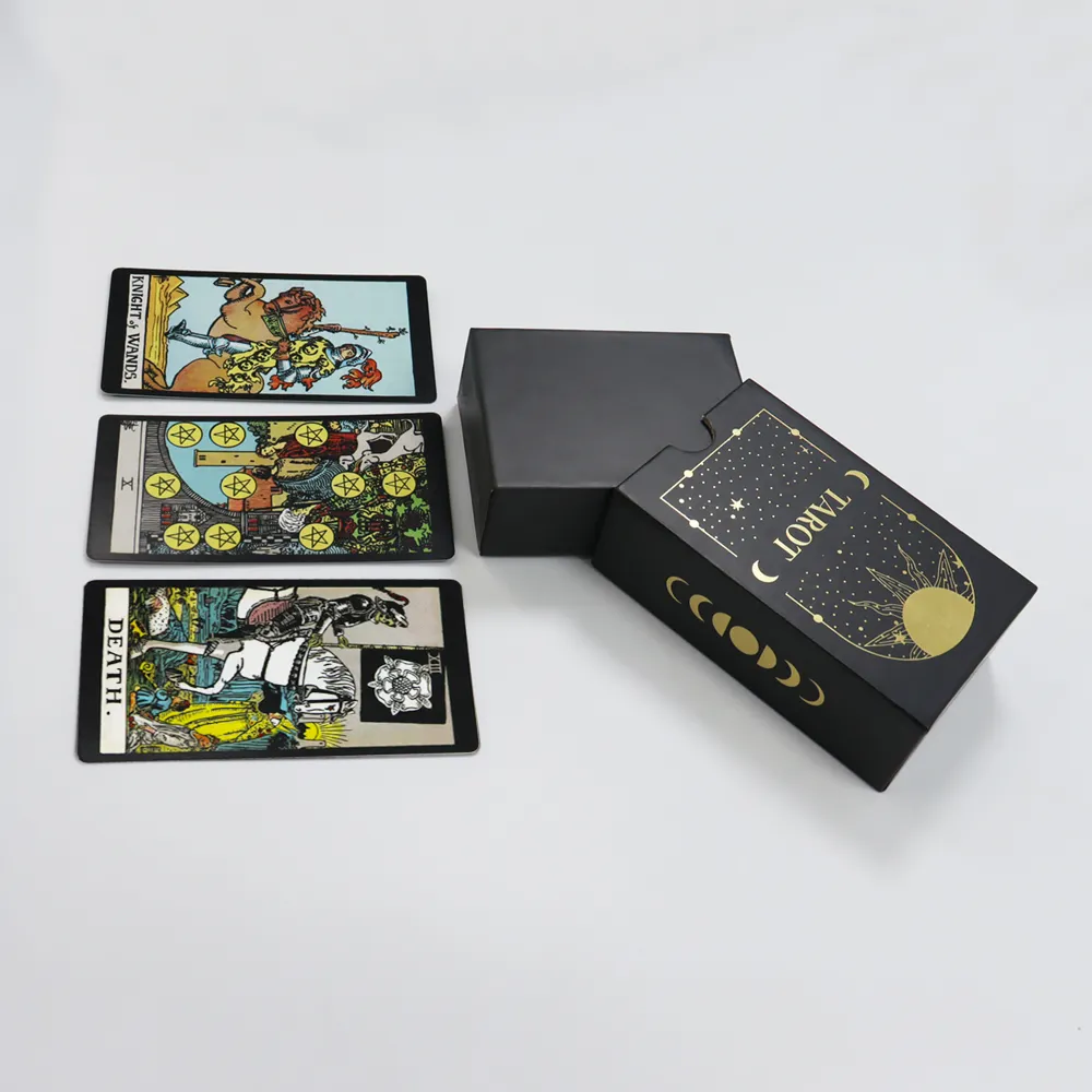 Set di carte dei tarocchi in lamina d'oro di design di fabbrica scatola del cassetto con stampa personalizzata carta dei tarocchi con guida