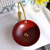 Vasque de salle de bain en céramique rouge de petite taille ronde à poser sur le comptoir, nouvelle conception, vente en gros en Chine