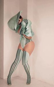 NOVANCE Green Stripe <span class=keywords><strong>Fiesta</strong></span> <span class=keywords><strong>de</strong></span> <span class=keywords><strong>noche</strong></span> Disfraces sexy <span class=keywords><strong>Trajes</strong></span> <span class=keywords><strong>de</strong></span> <span class=keywords><strong>mujer</strong></span> Conjunto <span class=keywords><strong>de</strong></span> pantalones <span class=keywords><strong>de</strong></span> dos piezas Tendencia Personalidad Prom Discoteca Increíble - Product Image 5