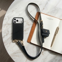 Étui de téléphone en cuir grainé personnalisé avec logo pour iPhone 17 Series, coque arrière OEM avec cordon détachable, vente en gros