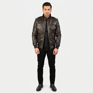 Vintage Brownish Genuine <b>Leather</b> Bomber Quilted Viscose Fashion Motorcycle <b>Jacket</b> Shirt Collar Classic <b>Leather</b> <b>jacket</b> for <b>men</b> - Product Image 1