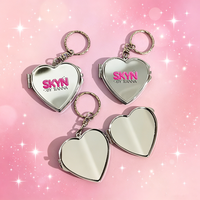 Porte-clés Cœur en Métal avec Logo Personnalisé, Cadeau Miroir de Poche de Voyage Compact en Forme de Cœur, Miroir de Maquillage Compact
