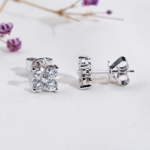 Boucles d'oreilles fleur en or blanc 9 carats avec diamants ronds pour femmes Messi Jewelry MSE-902 - Product Image 2