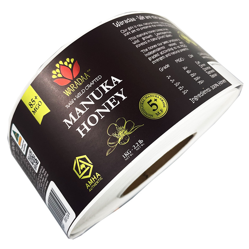 Premium Custom Honey Label Gold Stamping CMYK Printed Stickers Textured PP Vinyl Paper Labels For Food Jar Bottles