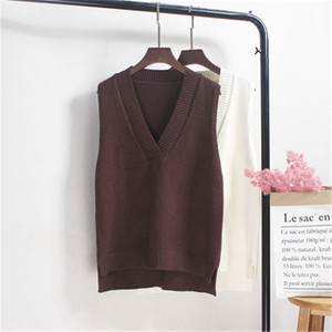 Col v gilet tricoté pull <span class=keywords><strong>femme</strong></span> automne et hiver nouveau Coréen lâche sauvage pull gilet <span class=keywords><strong>sans</strong></span> manches pull L0088-1 - Product Image 2