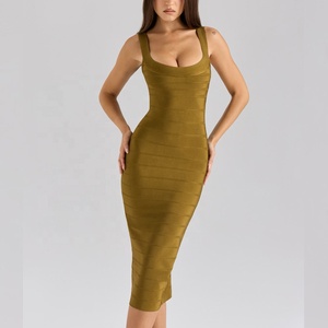 Robe Midi <span class=keywords><strong>Femme</strong></span> Été Débardeur Col Carré Rayures Sexy Moulante Décontractée Dos Nu Écologique pour Invitée de Mariage et Cocktail - Product Image 6