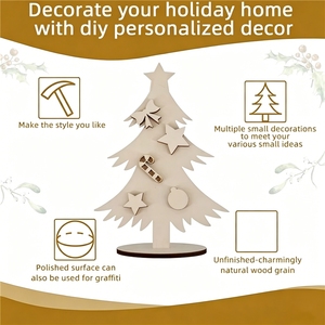 Tailai - Adornos Navideños de <span class=keywords><strong>Madera</strong></span> Contrachapada para Escritorio, 3 Piezas, con Base Desmontable, Diseño Art <span class=keywords><strong>Deco</strong></span> con Patrón de Plantas, <span class=keywords><strong>Madera</strong></span> Natural - Product Image 3