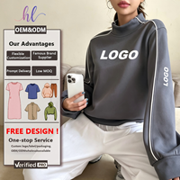 Sweat-shirt décontracté pour femme à col montant, épaules tombantes et manches longues, tricoté avec passepoil contrastant, idéal pour l'automne – Faible MOQ, fabrication OEM/ODM en usine