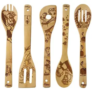 Thanksgiving day gift Organic Cartoon Bamboo Cooking Tools Personalized Magic Pattern Kitchen Burned Utensils Spatula House