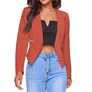 2026 <span class=keywords><strong>Blazer</strong></span> für Damen Neuer Vielseitiger Lässiger Schwarzer Reißverschluss-Anzugjacke aus Kammgarnstoff - Product Image 4