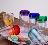 Gobelet en plastique sans BPA de 10 oz avec couvercle à ouverture facile, gobelet à vin en plastique avec couvercle coulissant, gobelet à vin à double paroi