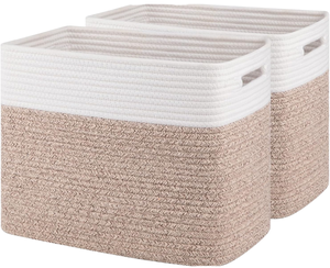 Trending Rattan <b>Storage</b> <b>Baskets</b> Rectangle With Handles Nordic Style Beige White For Sundries <b>Storage</b> - Product Image 1