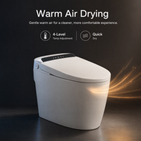 WC intelligent allongé avec siphon en S, bidet intégré, lavage à l'eau chaude, siège chauffant, ouverture automatique du couvercle, télécommande sans fil, séchage à l'air, veilleuse