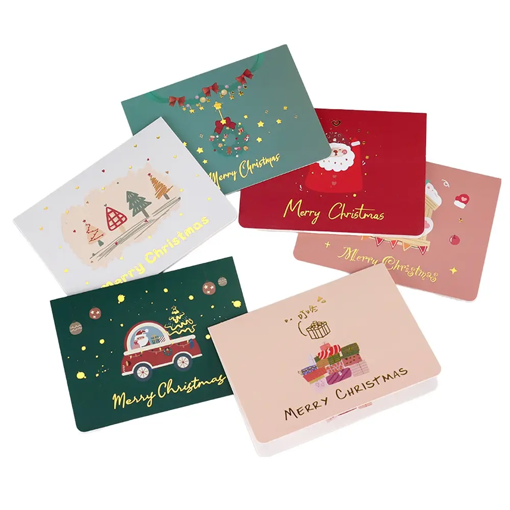도매 사용자 정의 로고 인쇄 종이 크리스마스 축제 감사 카드 비즈니스 인사말 엽서 봉투와 스티커