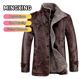 سترة رجالية سميكة من الجلد الصناعي بياقة قائمة-معطف شتوي كاجوال للأعمال ، أحجام كبيرة لتجار الجملة بالجملة - Product Image 1