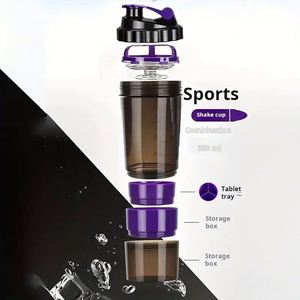 Botella Deportiva de Plástico Resistente de 500 ml, 3 en 1, Vaso Mezclador Portátil con Compartimento para Polvo y Pastillas para Gimnasio - Product Image 6