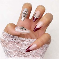 Faux ongles portables haut de gamme, faits main, ornés de strass, style gothique sombre en forme de cœur, pour le marché transfrontalier Europe-Amérique