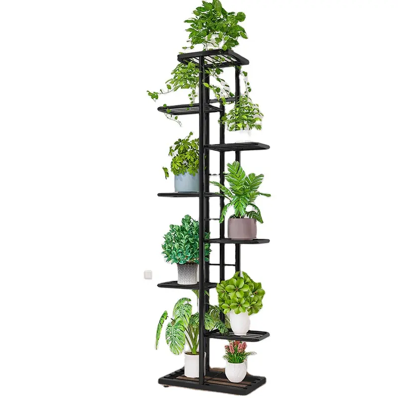 Stand Pot acciaio inossidabile con ripiano 4 livelli 6 supporti mobili in vaso vasi Patio grandi supporti da giardino per piante Rack per piante in legno