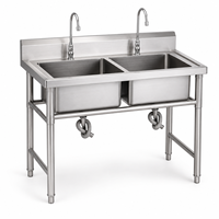 Wastafel Ganda Modern Kustom dari Baja Tahan Karat untuk Dapur Industri Komersial Besar, Wastafel Baja Tahan Karat 304 201