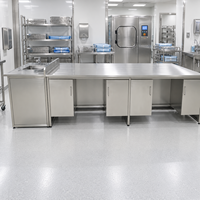 Meuble de laboratoire médical sur mesure en acier inoxydable, évier de salle de stérilisation, banc de travail, armoire de laboratoire en acier inoxydable pour hôpital, CSSD et clinique