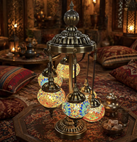 Lampe sur pied LED à 6 têtes de style turc, mosaïque artisanale, lumière blanc chaud, base E14, finition bronze, lampe de lecture pour chambre à coucher