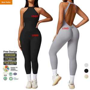 Tuta di tendenza con ritaglio a schiena lunga senza schienale in tessuto elasticizzato tinta unita da donna abbigliamento sportivo tuta elegante e moderna tuta da Yoga - Product Image 1