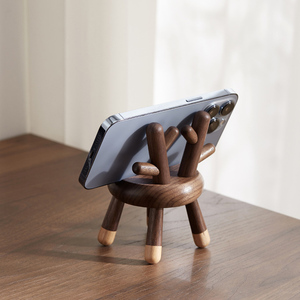 Supporto per Telefono da Scrivania in Legno di Noce e Faggio Premium, Porta Cellulare Artigianale con Design Coniglio e <span class=keywords><strong>Cervo</strong></span> per Casa e Ufficio - Product Image 4