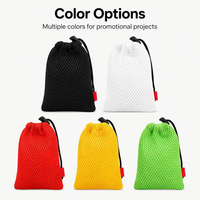 Pochette en maille noire écologique avec cordon de serrage et étiquettes sérigraphiées pour le rangement de cadeaux, savons, écouteurs – Sac en polyester et nylon