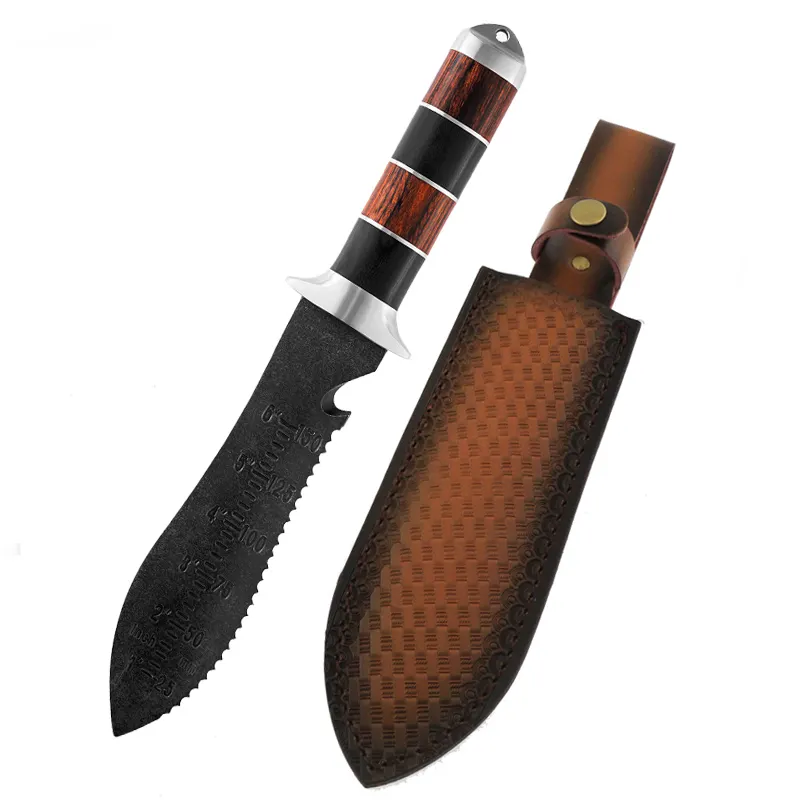 Hot sell stone washed blade planting gardening tool japanese hori hori garden digging knife with leather sheath
