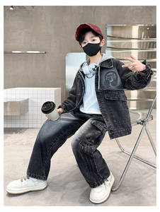 Traje <span class=keywords><strong>de</strong></span> dos piezas para niños, estilo coreano, primavera 2026, nuevo, informal americano, <span class=keywords><strong>de</strong></span> manga larga, con estampado vaquero, pantalones <span class=keywords><strong>de</strong></span> pierna ancha - Product Image 6