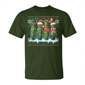 T-shirt Pickles Christmas Lights Santa Hat Xmas Ugly Sweater - Product Image 2
