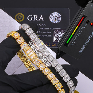 VVS Moissanite Square Link <b>Bracelet</b> 925 Sterling Silver Iced Out Geometric Chain with Fold-over Clasp Hip Hop Jewelry for Women - Product Image 2