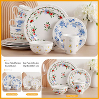 Vaisselle en porcelaine, 16 pièces, décor floral en relief, vaisselle de luxe pour mariage, service de table