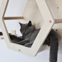 Rak Kucing Kayu Bentuk Heksagonal, Rak Dinding Kucing, Furnitur Sarang Kucing