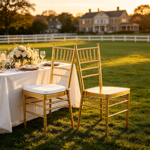 Chinese Manufacturer Gold White Metal Stacking Chavari Chivari Tiffanie Banquet <b>Chair</b> With Seat <b>Pad</b> - Product Image 1